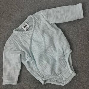 Kith Blue Logo Embroidered Wrap Bodysuit in Cotton Gauze 6-9Months​